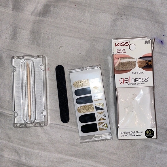 KISS gel strip stickers polish nail gold glitter black chic party birthday - Picture 2 of 3